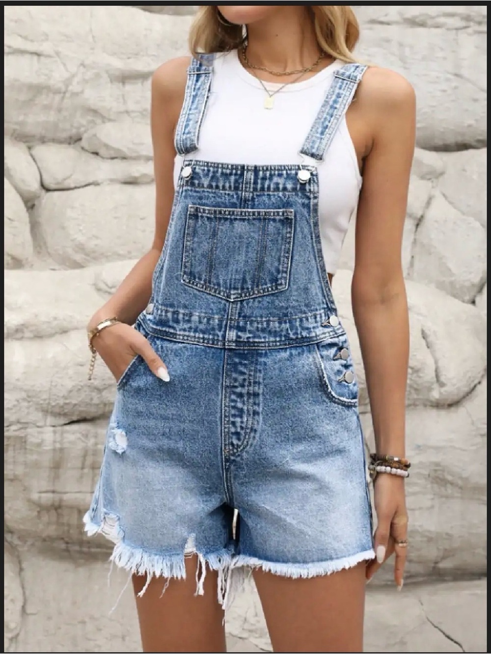 Light Blue Denim Short Overalls for Women Size 6 - Picture 4 of 5